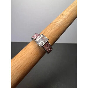 Pink and white CZ rhodium over sterling silver ring size 9